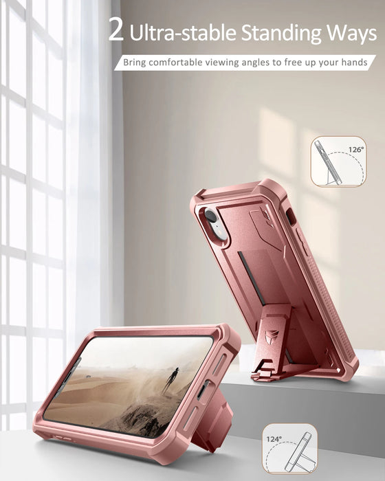 For Iphone Xr 6.1 Inch Full-Body Bumper Military Grade Armor Shockproof Case Kickstand With Built-In Screen Protector