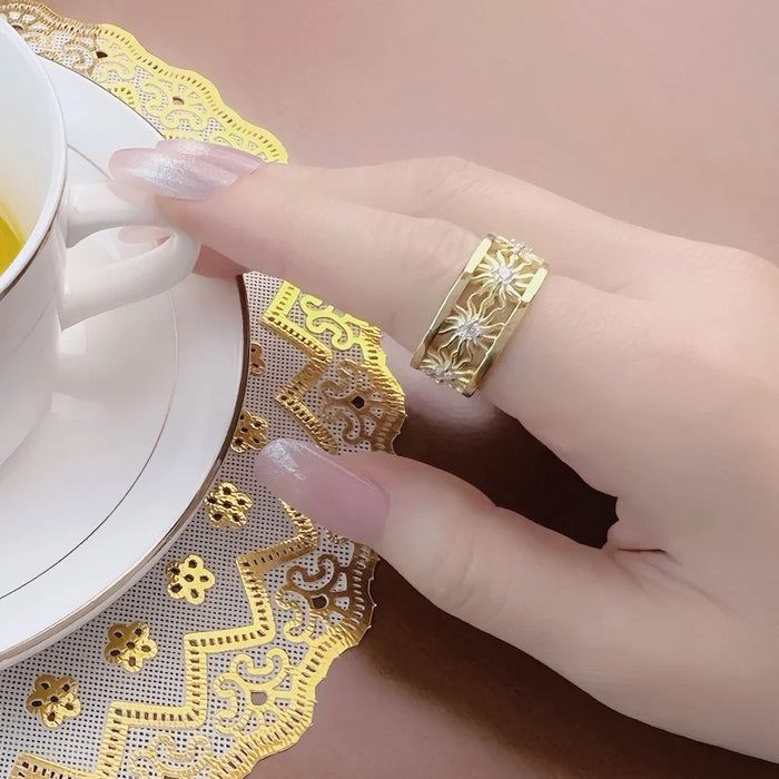 925 Sterling Silver Golden Sun Band Ring Fine Jewelry For Women & Men