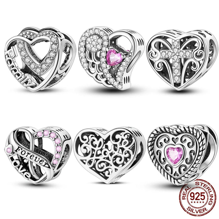 925 Sterling Silver Heart Charm Pendant Fits Bracelets Diy Party Jewelry
