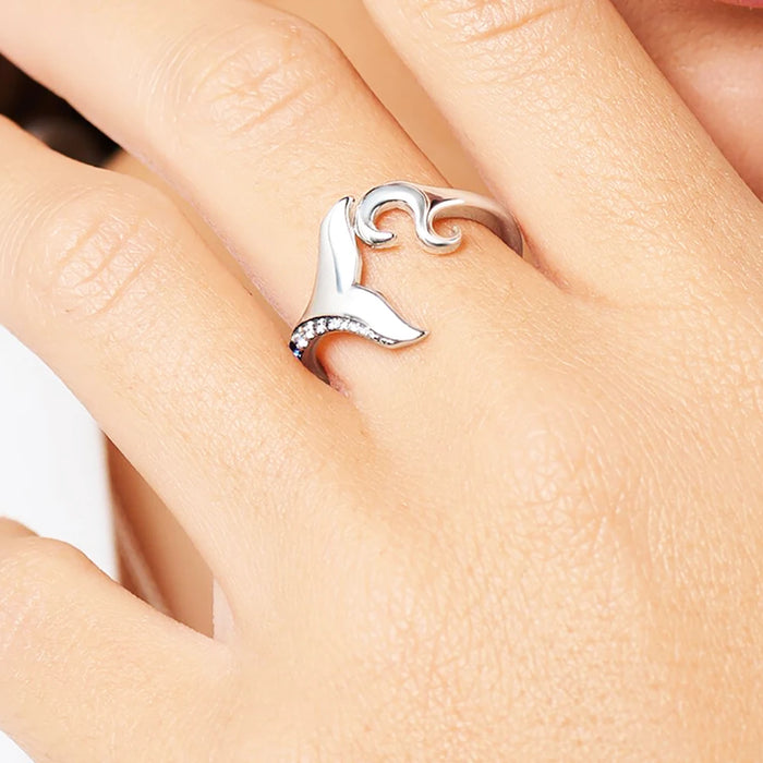 925 Sterling Silver Dolphin Jewelry Set Fin Ring Ear Studs Pendant Trendy Gift For Women