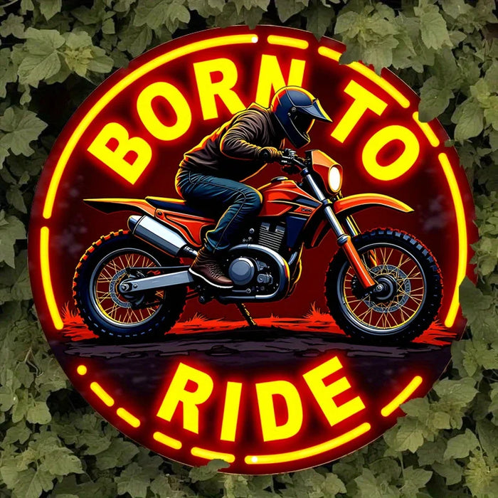 Distressed Neon Dirt Bike Metal Sign Vibrant Orange / Yellow Glow