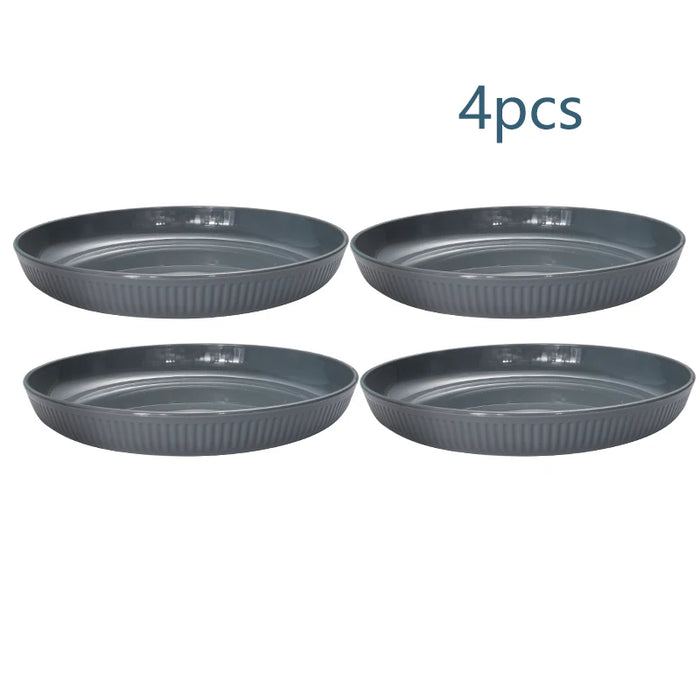 Reusable Grey Plastic Striped Plates Set Of 6 Perfect For Camping And Desserts