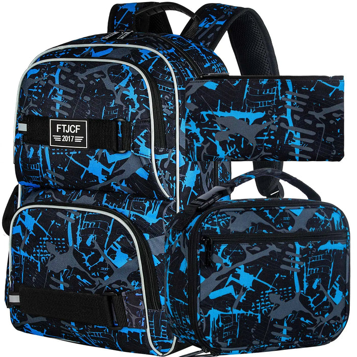 17 Inch Laptop Backpack With Lunch Bag Set Water Resistant Graffiti Design For Teens Men