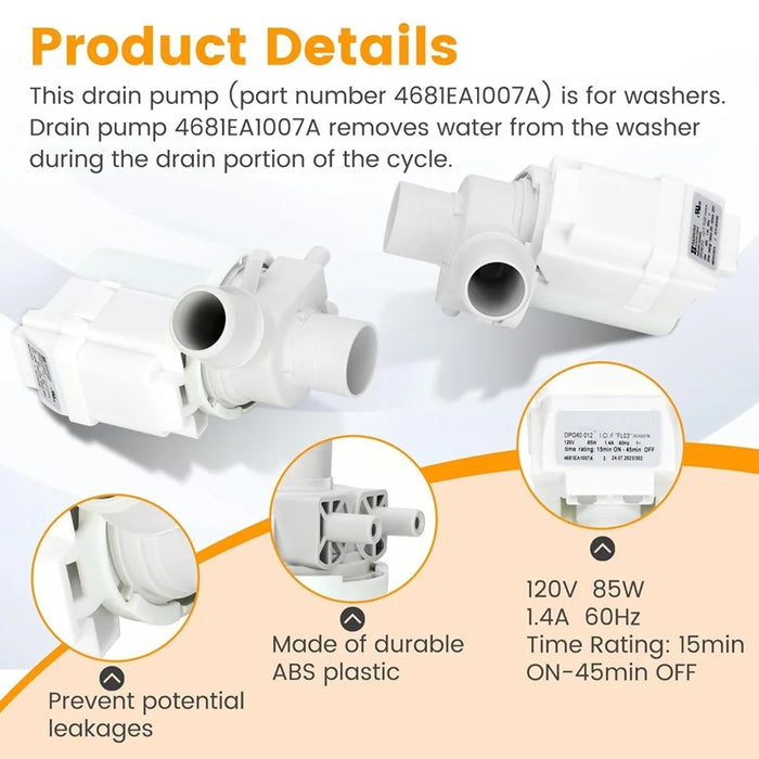 Dp040-027 4681Ea1007E 2649379 Washer Drain Pump Compatible With Lg Wt1201Cv Wt1201Cw Wt4870Cw Wt1501Cw Kenmore 796.31513210 220V