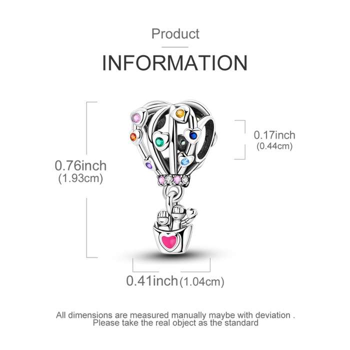 925 Sterling Silver Hot Air Balloon Charm Pendant Fits Bracelet Diy Gift