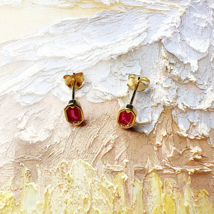 925 Sterling Silver New Red Stones Stud Earrings Fine