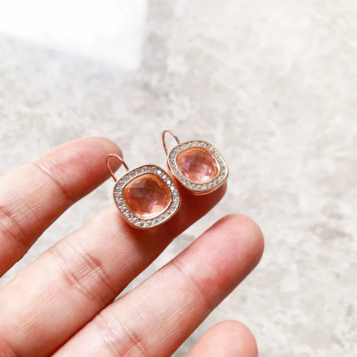 925 Sterling Silver Romantic Gift Pink Square Earrings Cosmo Europe Style Fine Jewelry For Women