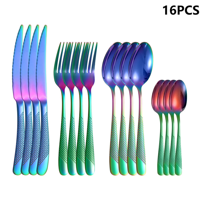 4 / 6 / 16 / 24 Piece Colourful Stainless Steel Tableware Set Star Diamond Series Includes Knife Fork Spoon Western Style