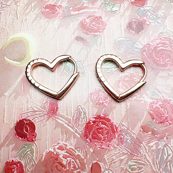 925 Sterling Silver Romantic Gift Rose Gold Heart Hoop Earrings Real Fine Jewelry For Women