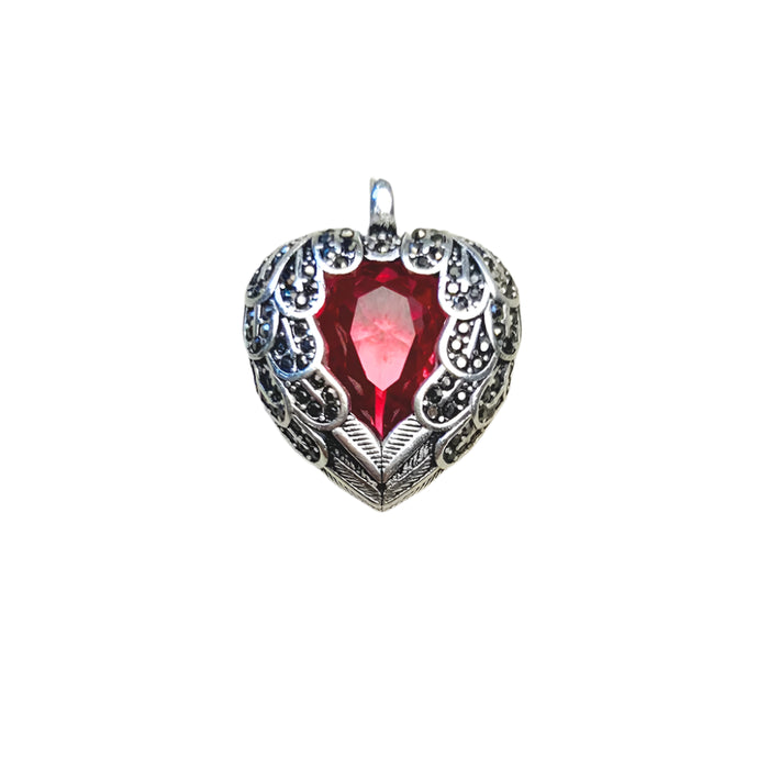 925 Sterling Silver Romantic Red Heart Pendant Crystal Jewelry For Women