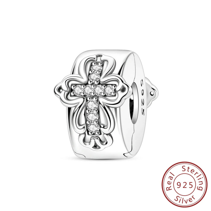 925 Sterling Silver Cross Clip Charm For Women Bracelet Retro Style