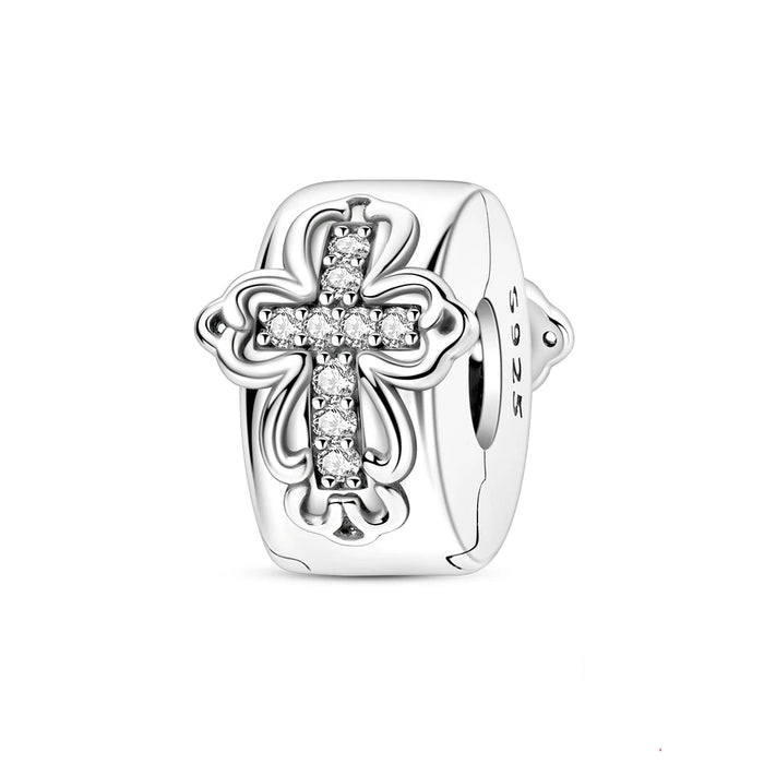 925 Sterling Silver Cross Clip Charm For Women Bracelet Retro Style