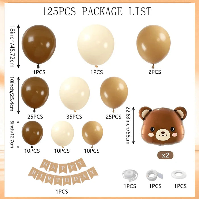 125Pcs Brown Teddy Bear Balloon Garland Arch Kit Bear Balloon Perfect For Birthday Parties Theme Parties And Prom Decorations
