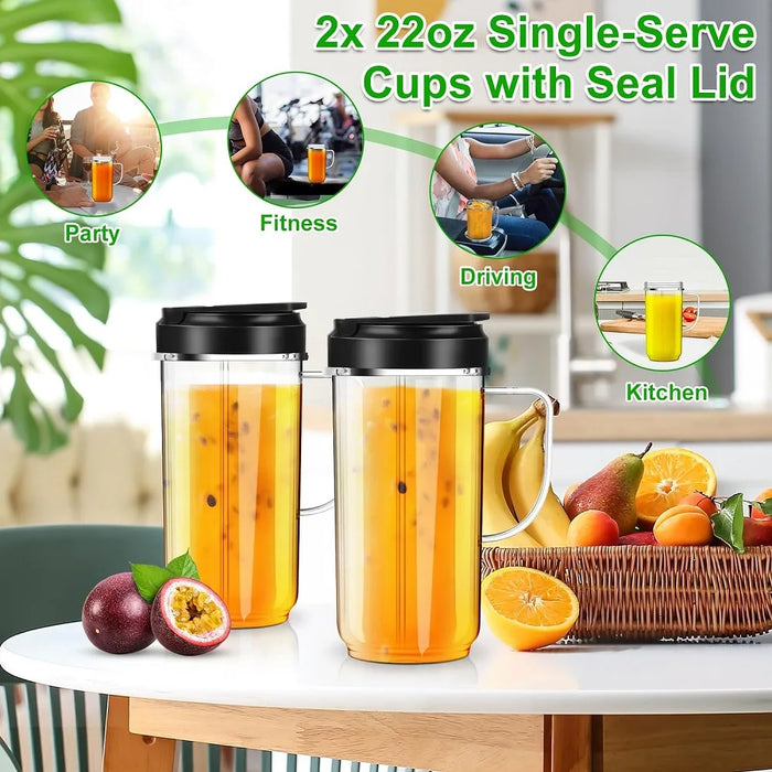 2 Pieces Tall 22Oz Cup With Flip Top To-Go Lid With Handle Compatible With Magic Bullet 250W Mb1001 Blender Juicer Mixer Accessories