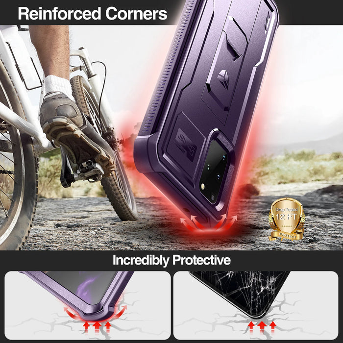 For Samsung Galaxy S20+ 5G 6.2 Inch With Built In Screen Protector Heavy Duty Protection Shockproof Kickstand Case