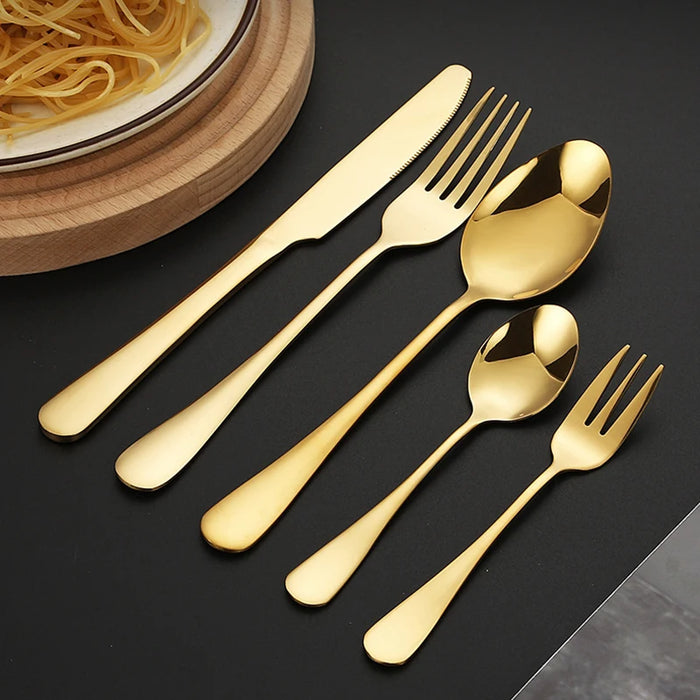 6 / 30 Piece Golden Stainless Steel Tableware Set For Hotels