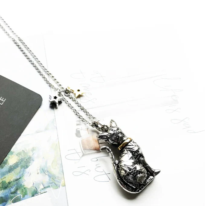 925 Sterling Silver Star Cat Chain Necklace Cute Fashion Jewelry For Women