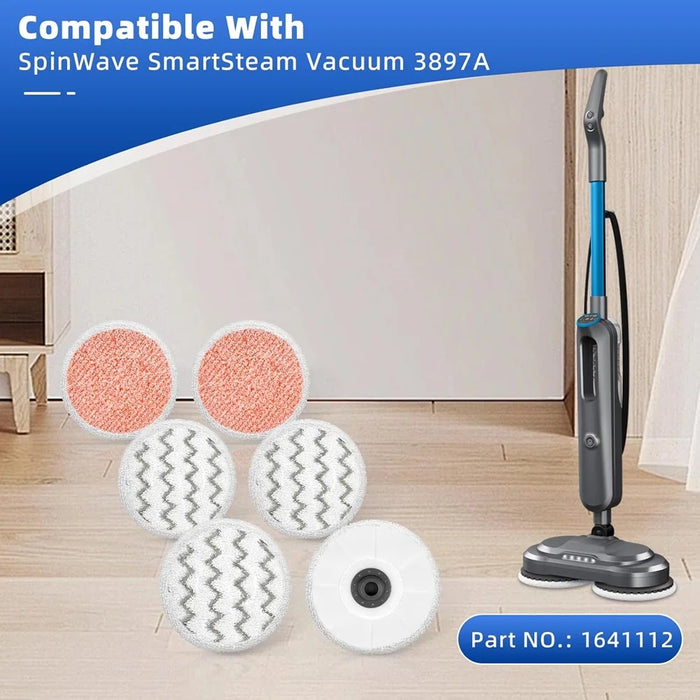 6 Pack 3897A Mop Pads For Bissell Spinwave Smartsteam Vacuum 3897A 4 Scrubby Pads + 2 Heavy Scrub Pads Parts# 1641112