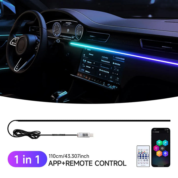 Usb Car Led Ambient Light 64 Colours 110Cm App Remote Control