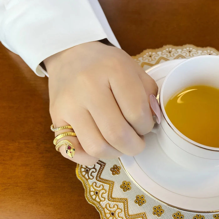 925 Sterling Silver Boho Golden Snake Ring Fine Jewelry For Women