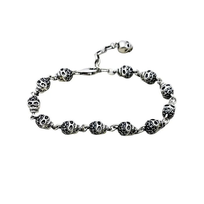 925 Sterling Silver Black Stone Skulls Bracelet Punk Jewelry For Women & Men
