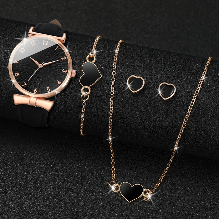 5 Piece Fashion Watch Heart Jewelry Set - Without Box