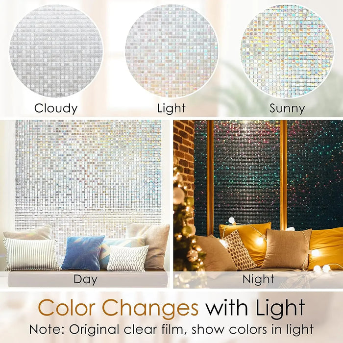 Decorative Stained Glass Window Film - Mosaic Design - Removable Vinyl - Rainbow Tint