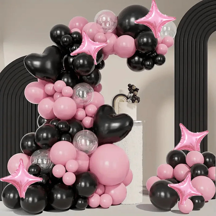 122Pcs Pink And Black Balloon Themed Garland Arch Set-Perfect For Weddings Engagements Valentine'S Day Decorating Party Balloons