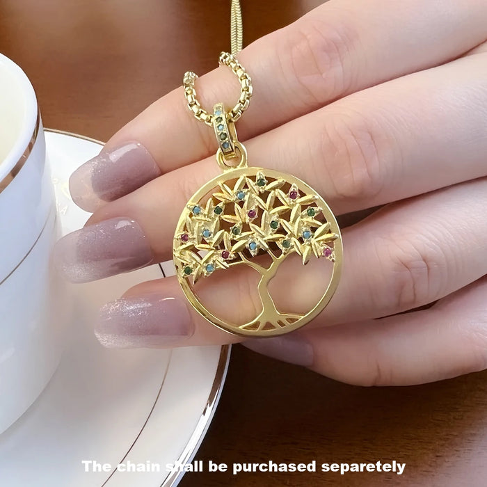 925 Sterling Silver Colourful Golden Tree Pendant Fine Jewelry For Women