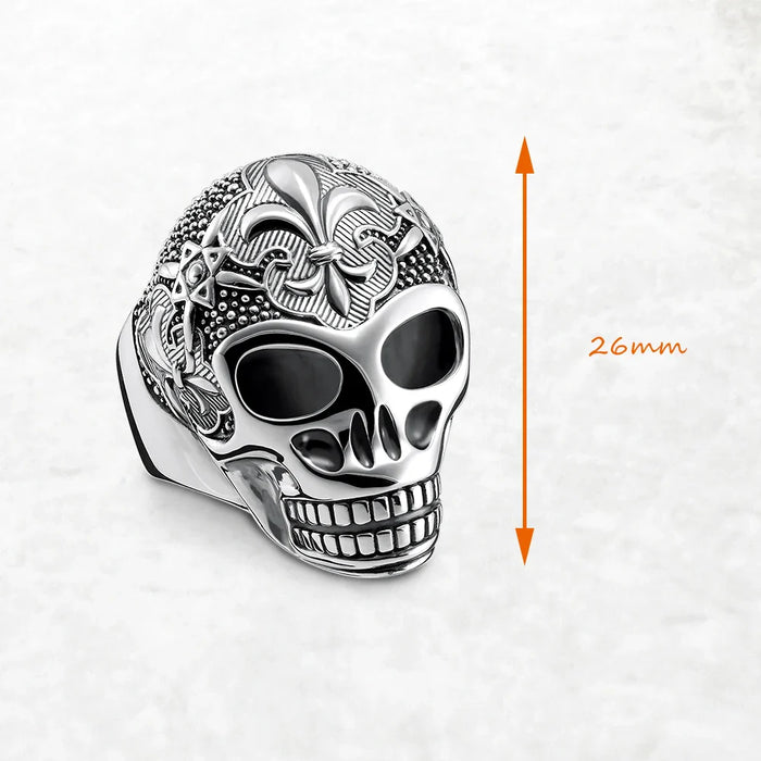 925 Sterling Silver Vintage Blackened Lily Skull Ring Men / Women
