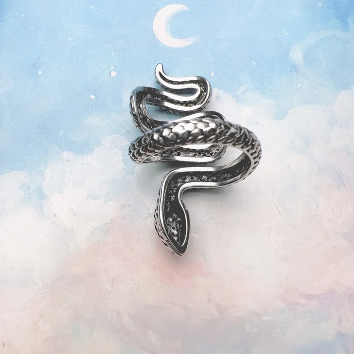 925 Sterling Silver Vintage Black Snake Ring Unisex Talisman