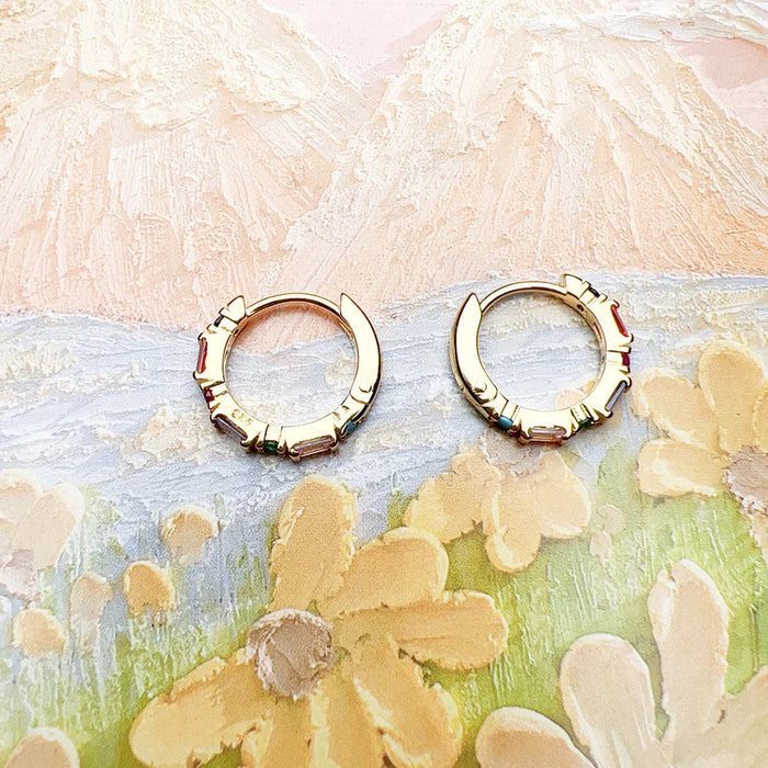 925 Sterling Silver Colourful Stone Creole Hinged Hoop Earrings For Women