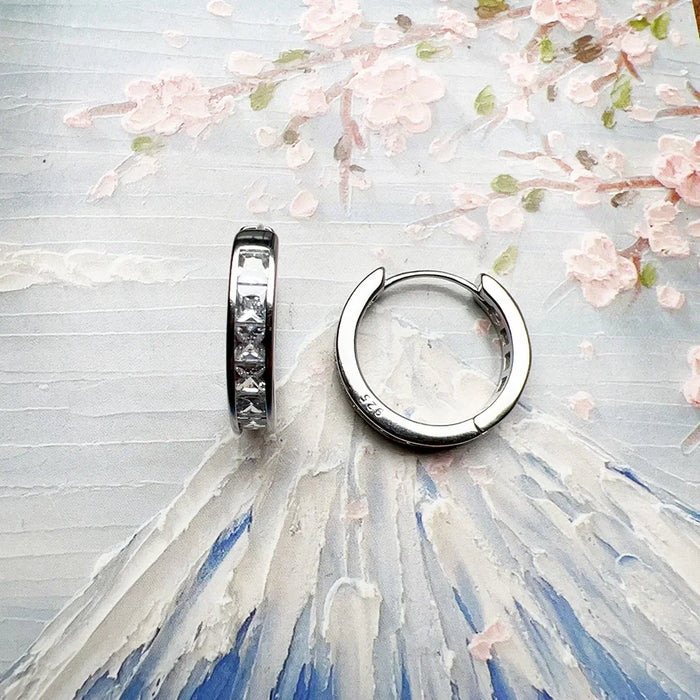 925 Sterling Silver Hinged Hoop Earrings With White Zircon Stones Romantic Gift For Women