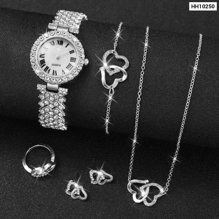6 Piece Diamond Steel Band Watch Set