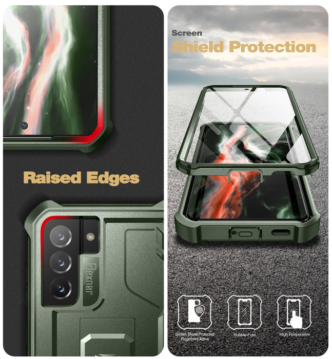 For Samsung Galaxy S21 Fe Shockproof Holder Shell Armor Rugged Military Bracket Case With Built-In Screen Protector