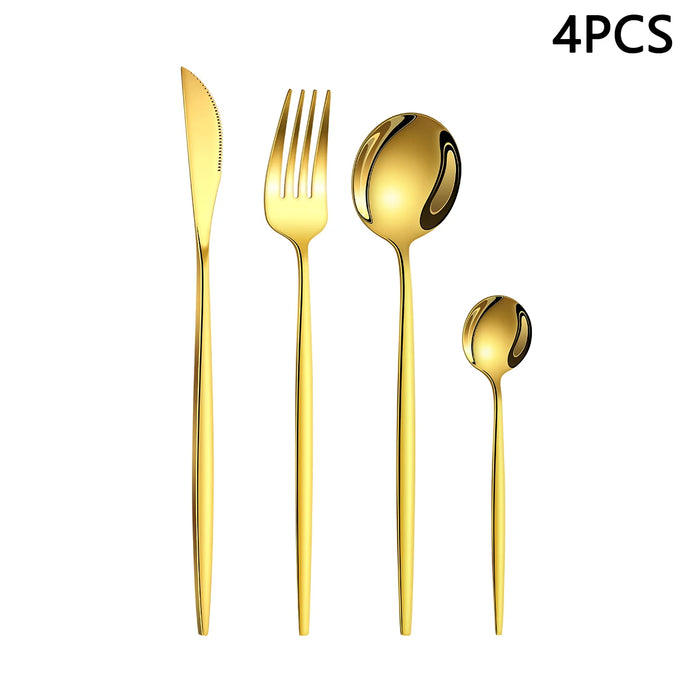 4 / 6 / 16 / 24 Piece Gold Stainless Steel Tableware Set For Home Restaurant Hotel Party Includes Knife Fork Spoon