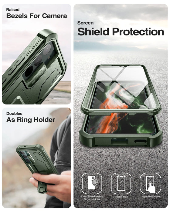 For Samsung Galaxy S22 Plus 5G Full Body Bumper Armor Rugged Military Bracket Holder Case With Built In Screen Protector