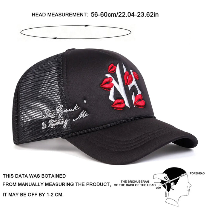 Embroidered Lips Baseball Cap Adjustable Sun Hat For Spring / Summer