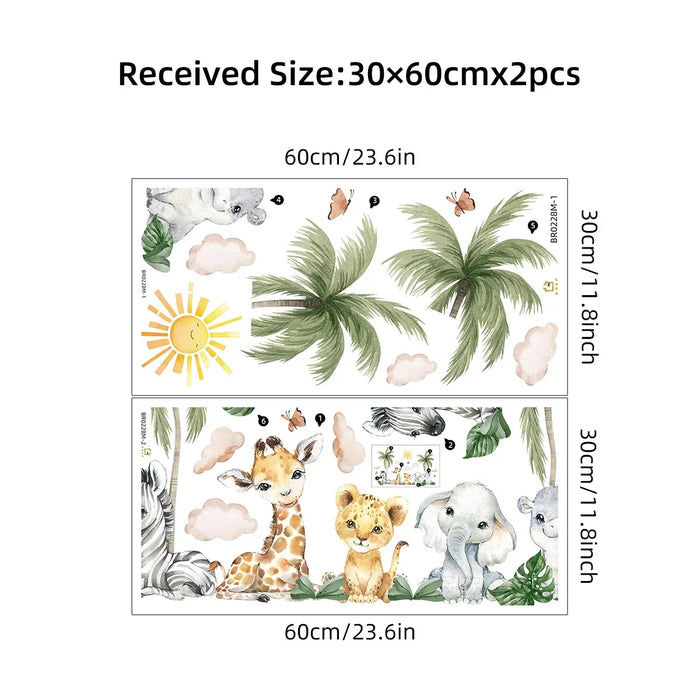 2 Piece Safari Animal Wall Decals For Kids Room Decor