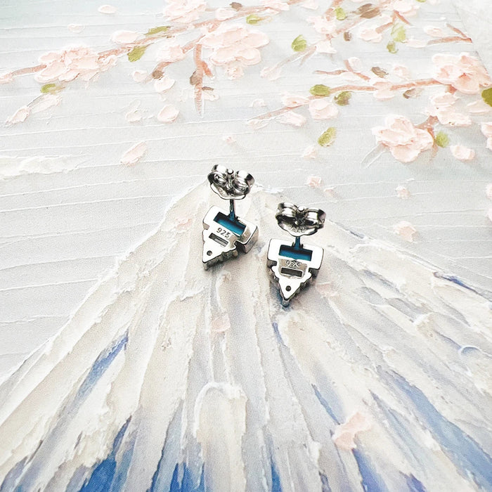 925 Sterling Silver Turquoise & White Baguette Cut Ear Studs