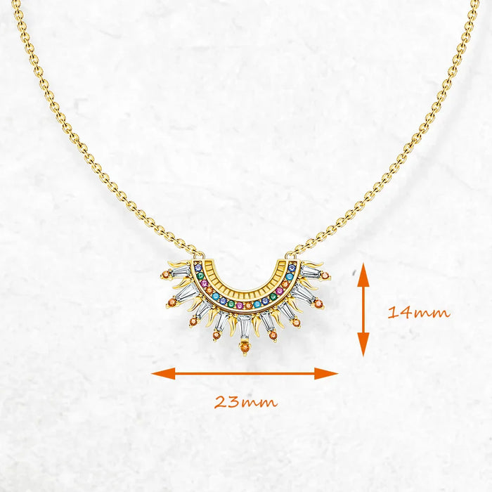 925 Sterling Silver Autumn Sun Beams Necklace Gold Plated Colourful Bohemian Jewelry For Women