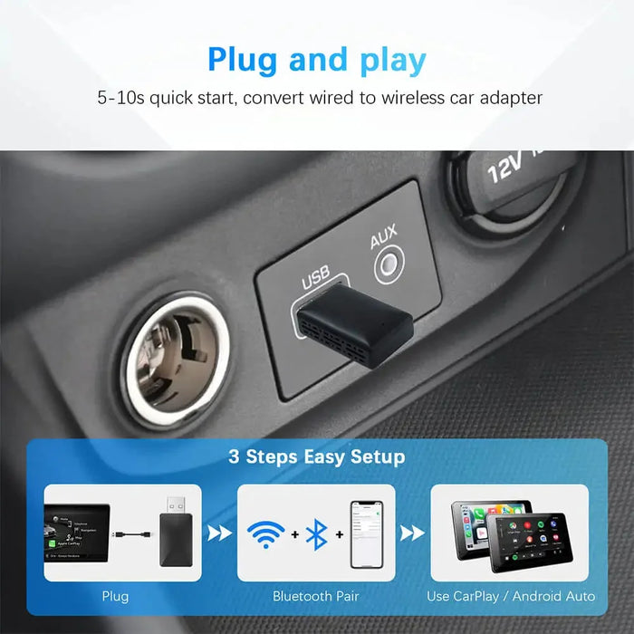 Wireless Carplay Adapter For Oem Wired Carplay - Fast Plug And Play Bluetooth Dongle For Mini Cars