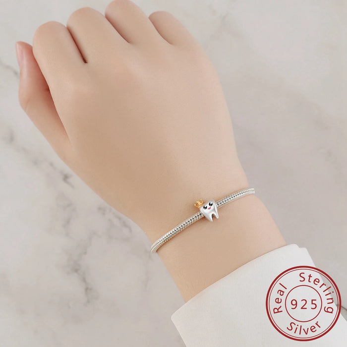 925 Sterling Silver Crown Tooth Charm For Women Bracelet Diy Gift