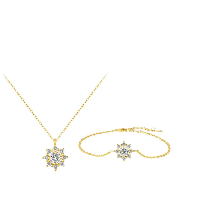 925 Sterling Silver Snowflake Pendant Necklace & Bracelet Set