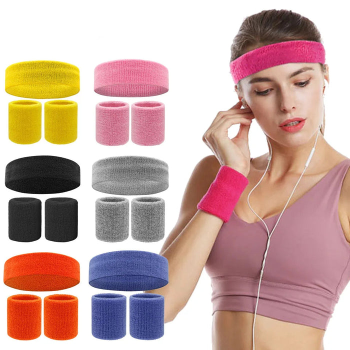 3 Piece Sports Headband & Wristband Set For Men & Women