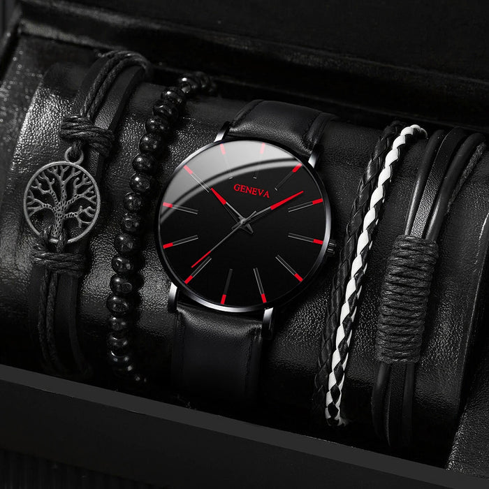 5 Piece Mens Quartz Watch Bracelet Set - Without Box