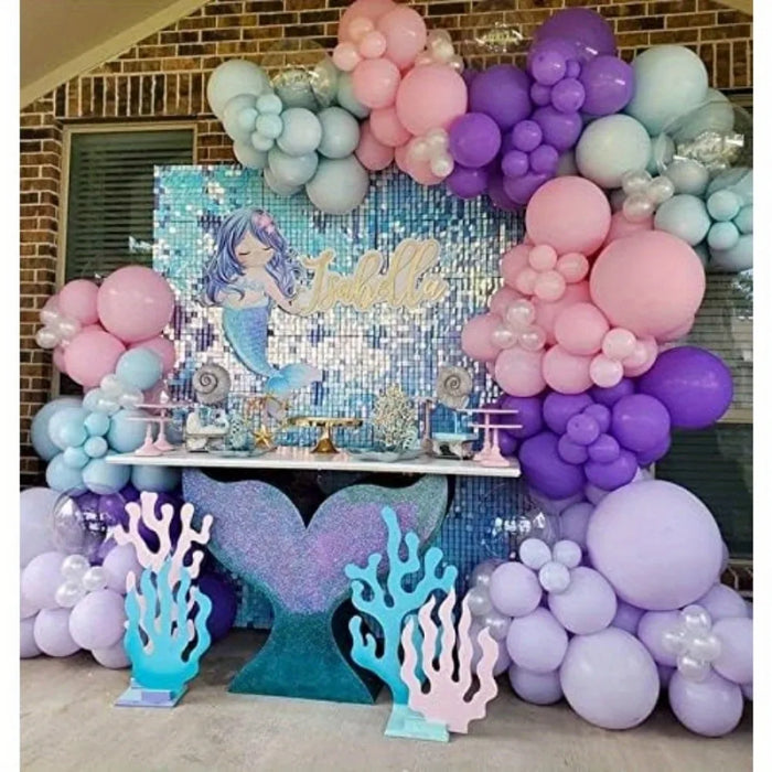 144Pcs Mermaid Tail Balloon Garland Arch Set - Mermaid Theme Party Birthday And Wedding Submarine Balloon - Party Supplies