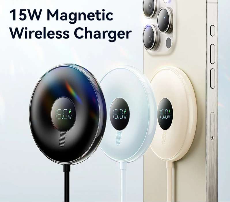 15W Magnetic Wireless Charger For Iphone 16 15 14 Pro Max Digital Display Wireless Charging Pad For Macsafe For Airpods