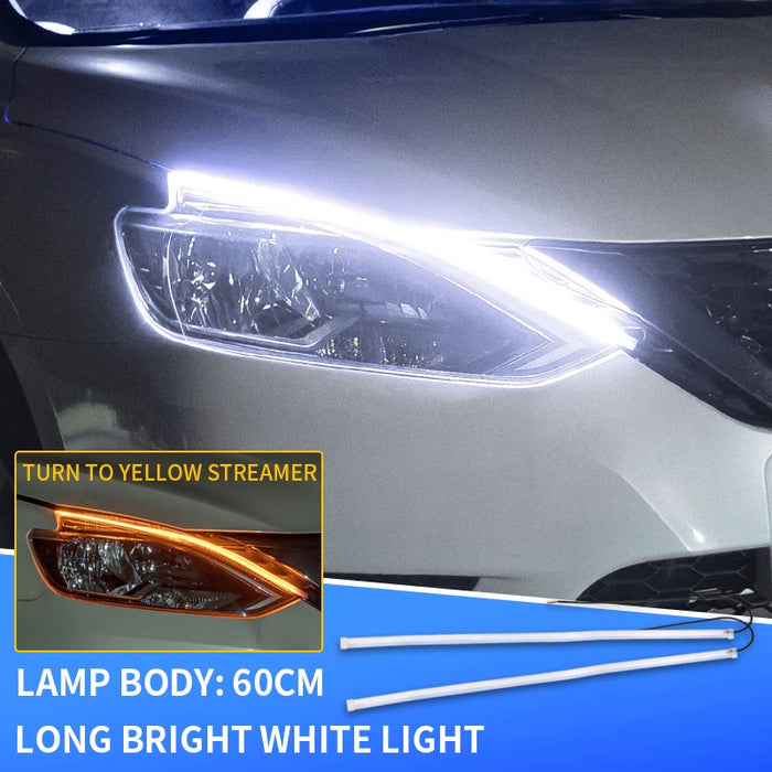 2Pcs Flexible Led Drl Car Daytime Running Lights White / Yellow 12V