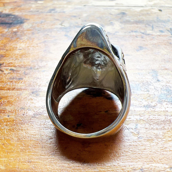 925 Sterling Silver Vintage Blackened Lily Skull Ring Men / Women